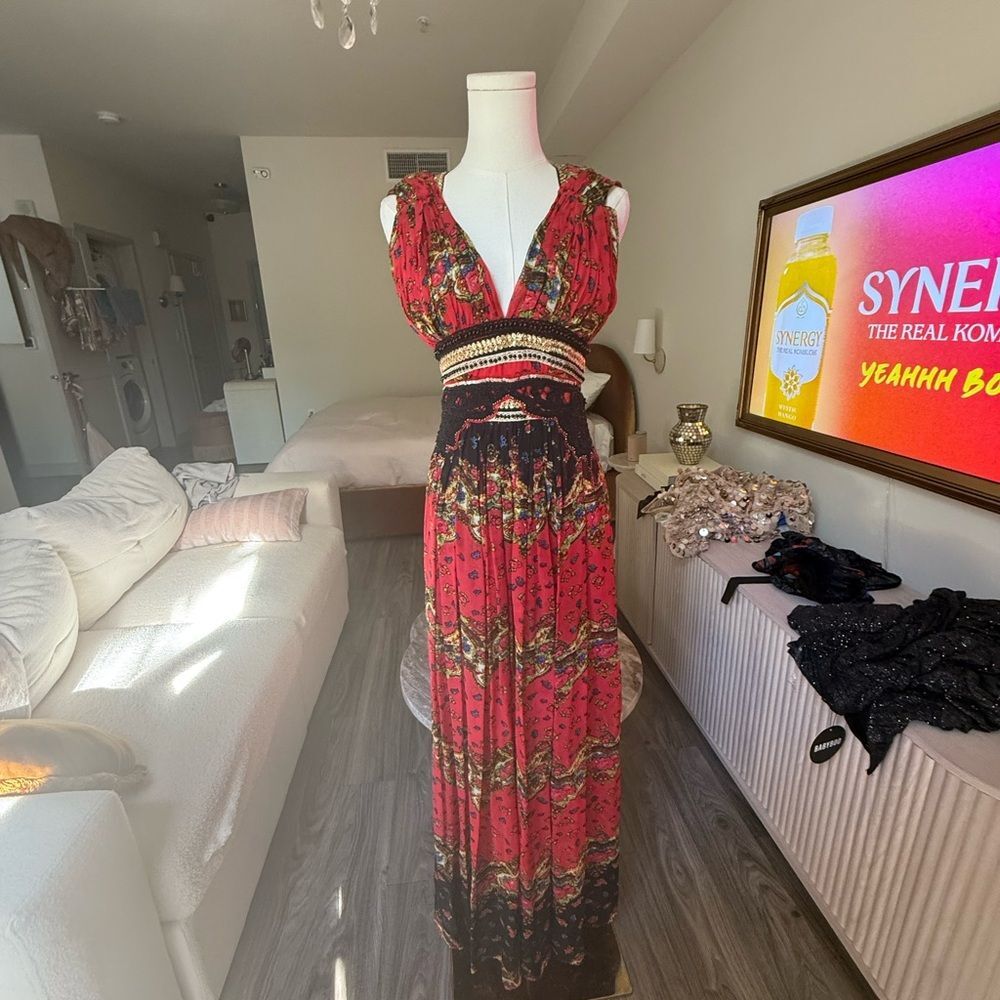 Free People New Romantics ethereal boho goddess Red Max Dress open back - Picture 8 of 9